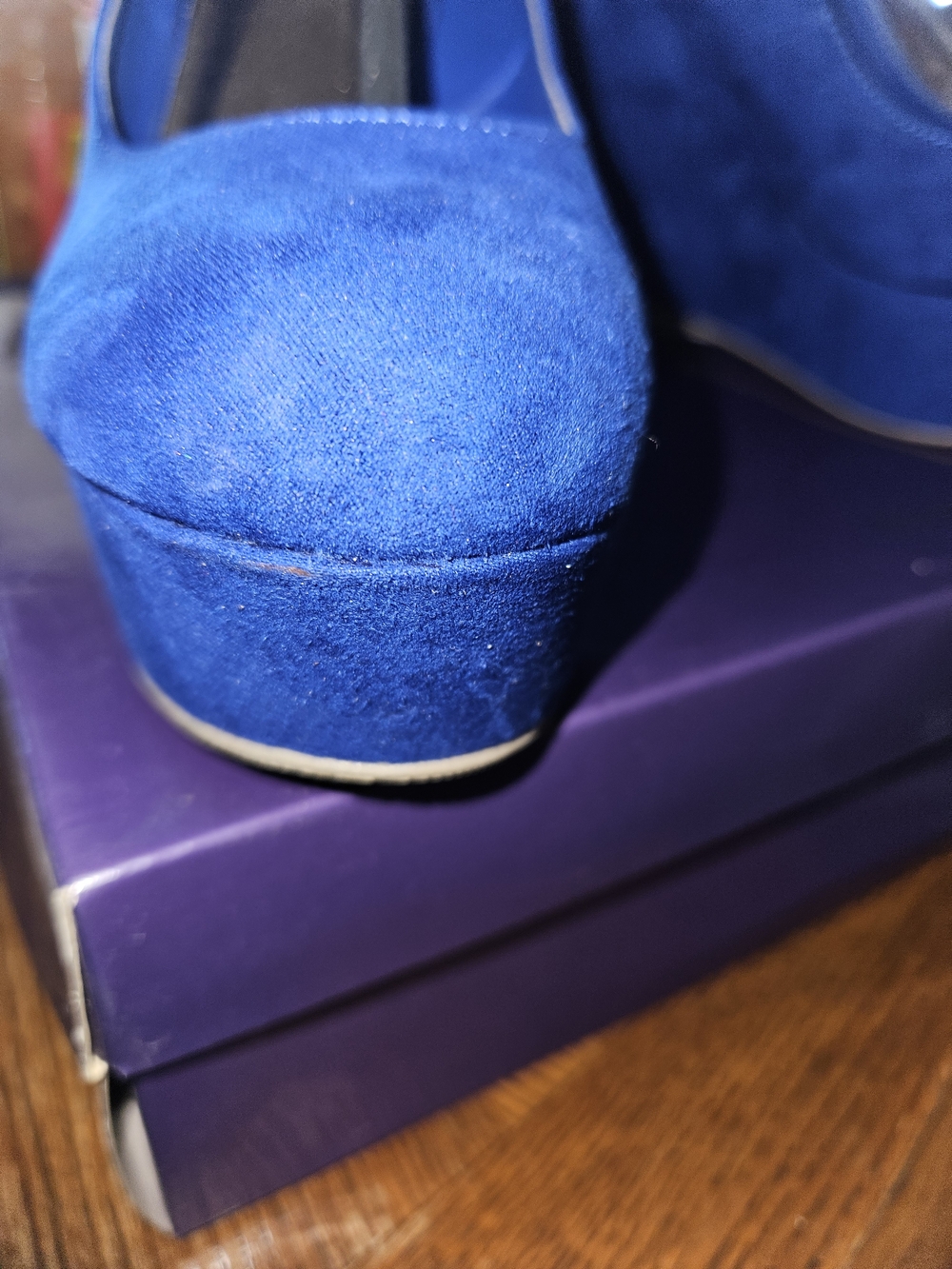 Madden Girl Royal Blue Suede Wedge Heels with Ankle Strap - Picture 8 of 10